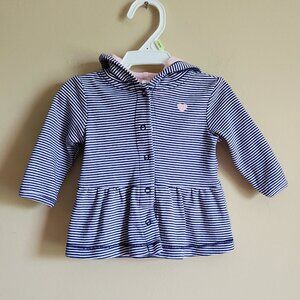 Carters Blue & White Striped Pink Heart Hooded Jacket Size 3 Months NWOT